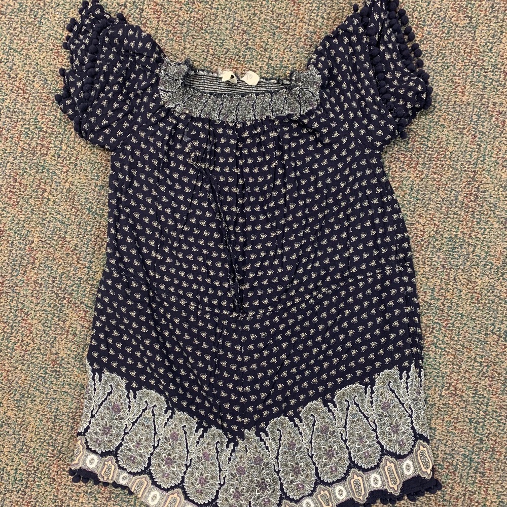 Listicle Romper with navy and white pattern
